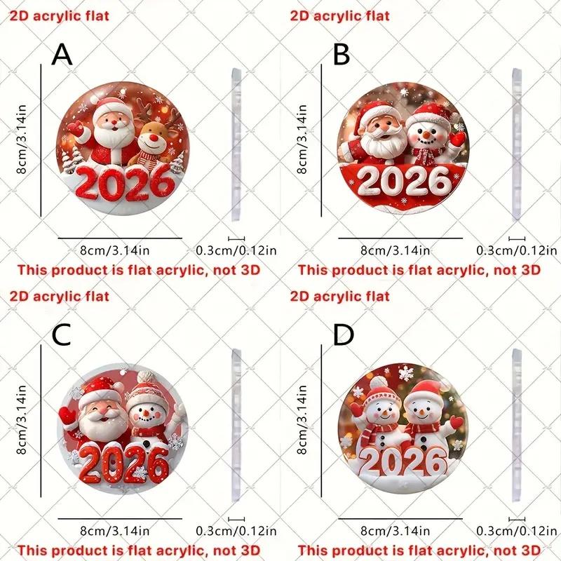 2D Flat Cute Red White Snowman Friends 2026 New Year Gift Pendant Christmas Ornament Cartoon Design Snowflakes Home Decor