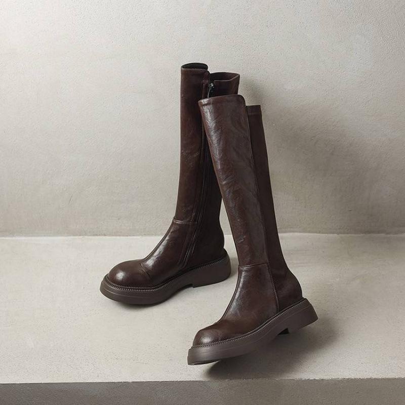 Herbst- und Winterstiefel mit dicker Sohle, seitlichem Reißverschluss, rutschfest, Martin-Stiefel für Damen, koreanische Version, runde Spitze, Blockabsatz, einfarbig, neue Gummisohlen-Overknee-Stiefel
