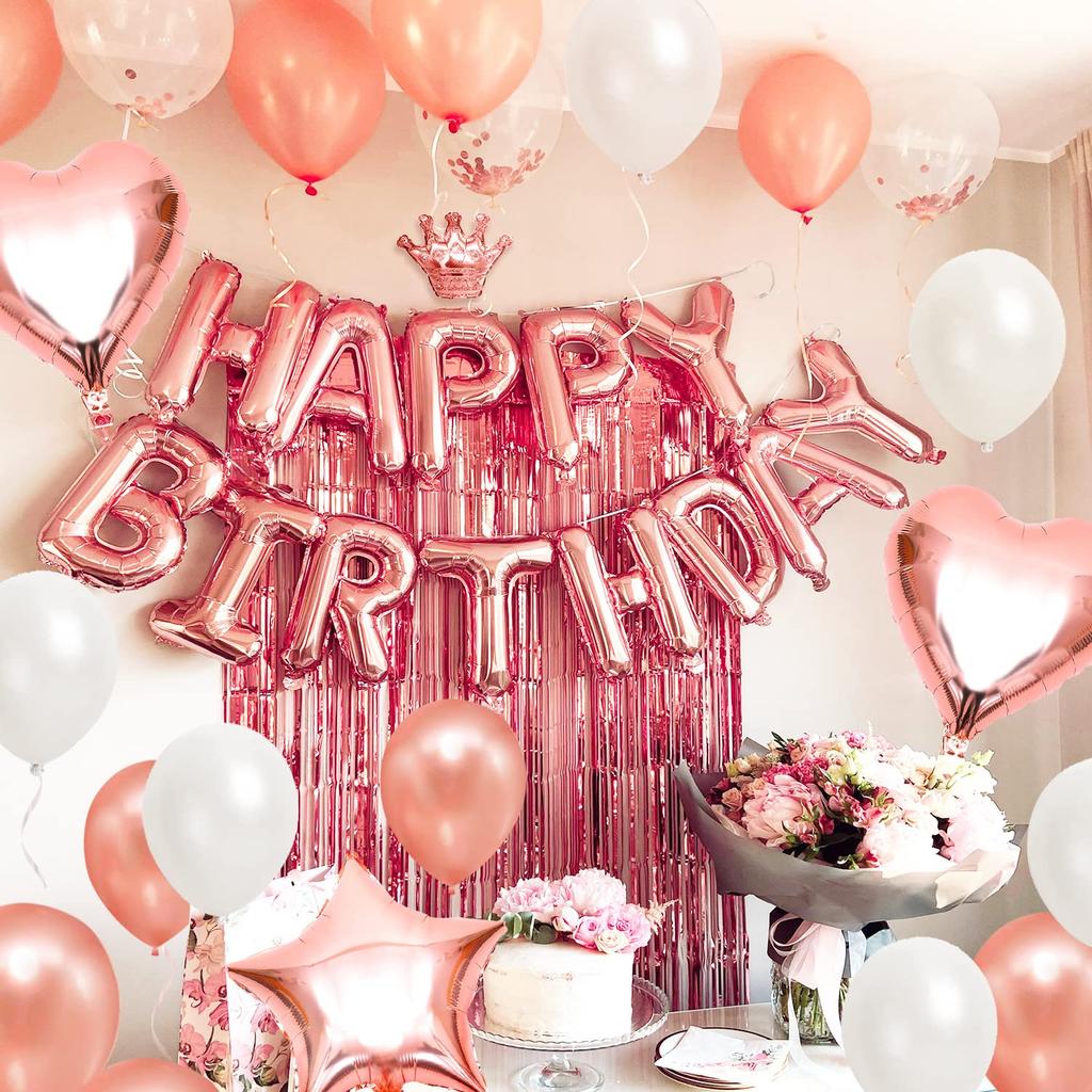 Iysoll Birthday Balloon Decoration Heart Balloons Paper Confetti Double-sided Tape Ribbon Included Rose Gold Celebration Party Surprise