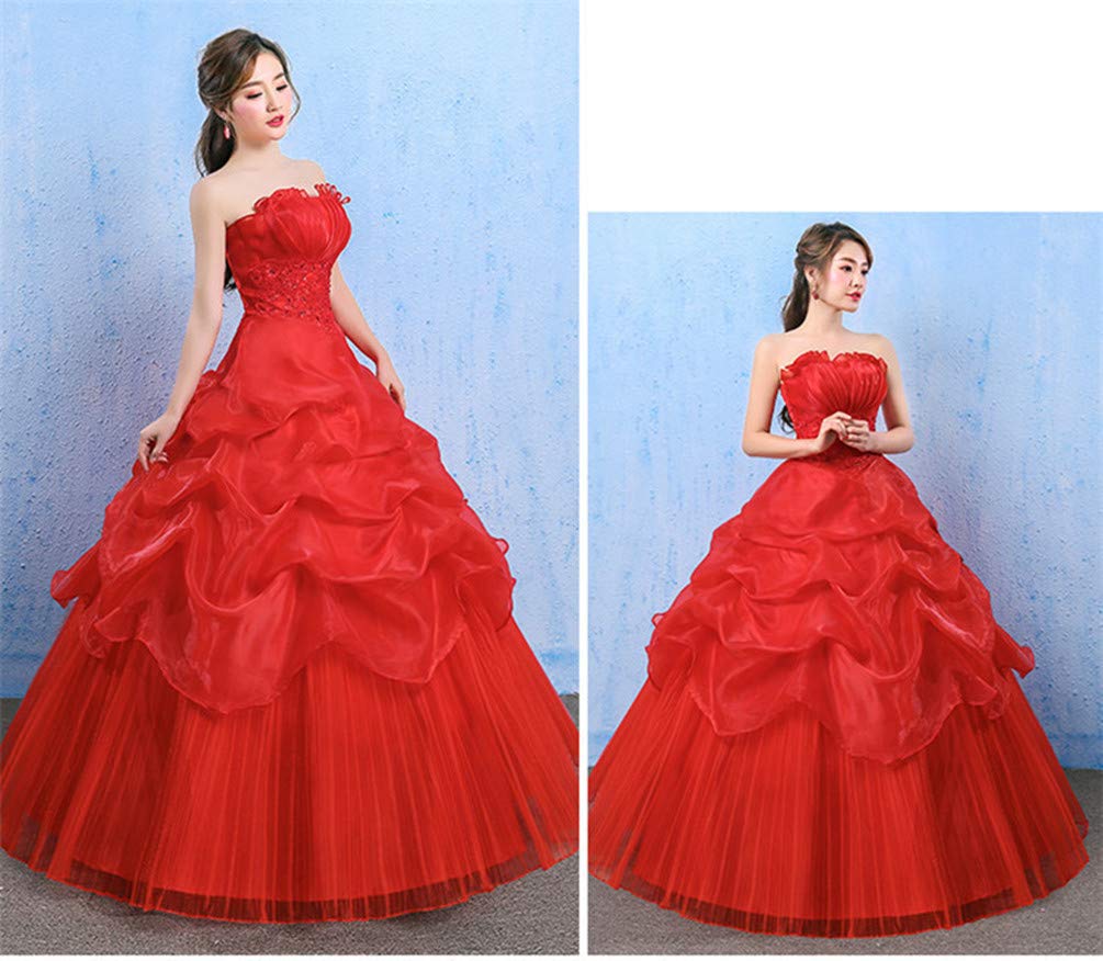 ZUOMA Long Concert Stage Fluffy Maternity Wedding Bridal Wedding Formal Gorgeous Evening Dress with Bustier Women's Lace-Up Dress, Dress, Tulle,
