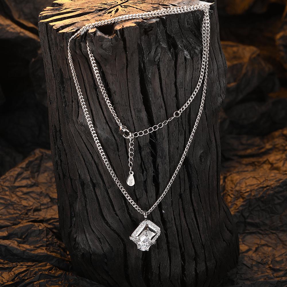 Square Necklace Zirconia Collarbone Chain Female Simple Water Drop Fashionable Jewelry Romantic Valentine's Day Gifts for Girlfriends