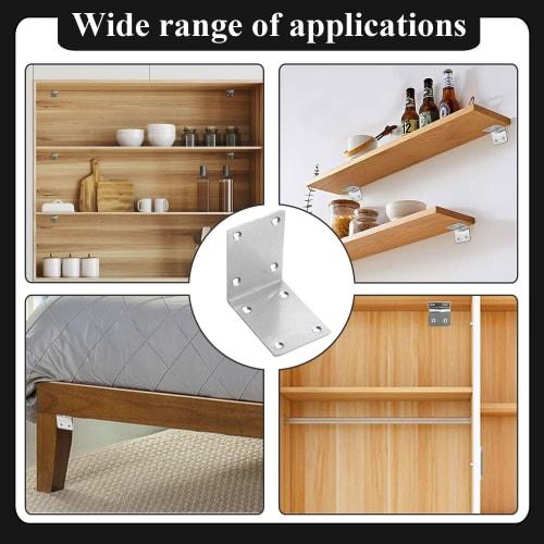Wopanxye 10-Piece Set of Stainless Steel L-Shaped Shelf Brackets, Fixing Plates, Flat, Wooden Furniture, Kitchen Cabinets, 90-Degree Right Angle, L-Sh