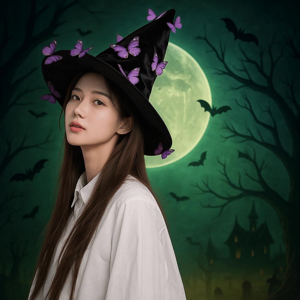 Colorful Butterfly Wizard Cap Velvet Halloween Black Cap Halloween Witch Hat Halloween Party