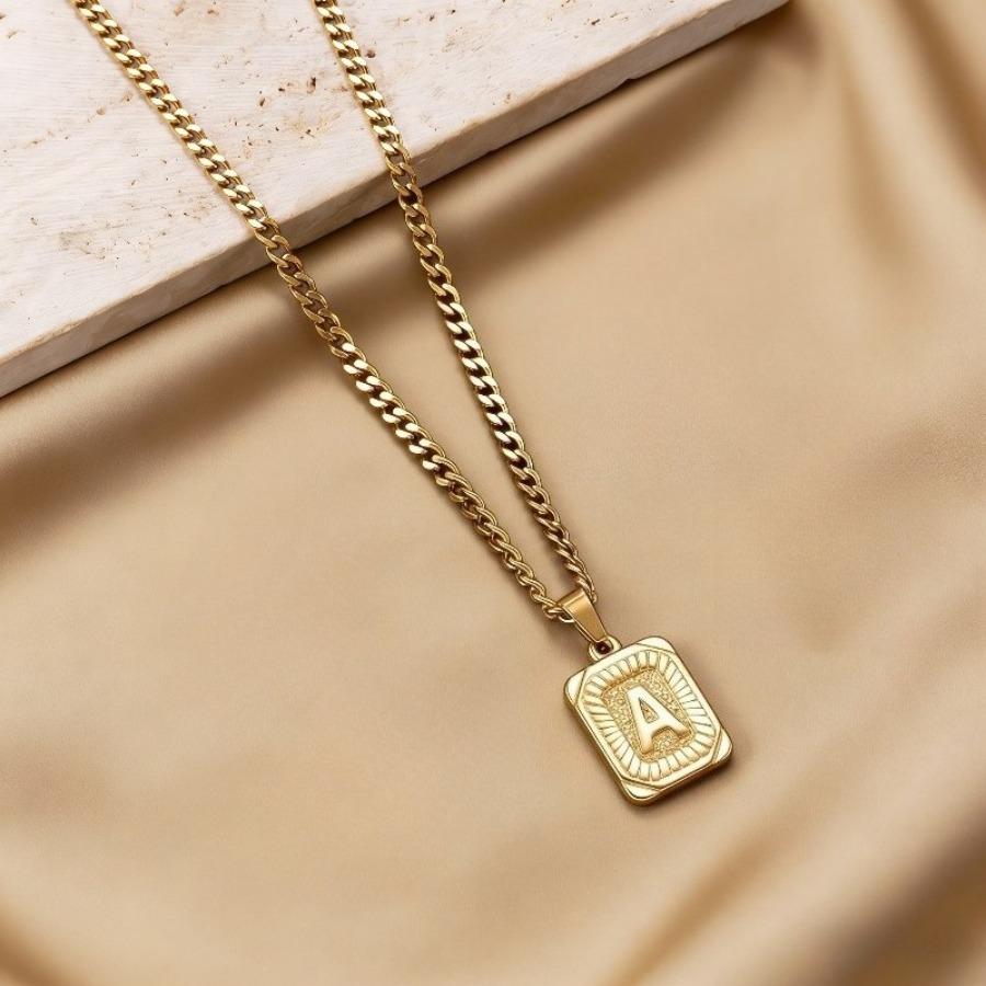 1pc Cuban Chain Necklace Suitable for Men & Women, Thick A-Tag Pendant Collarbone Chain with Lobster Clasp