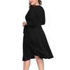 Vestido Casual Feminino Plus Size com Decote V, Cor Sólida, Manga de Sete Quartos, Cintura Marcada