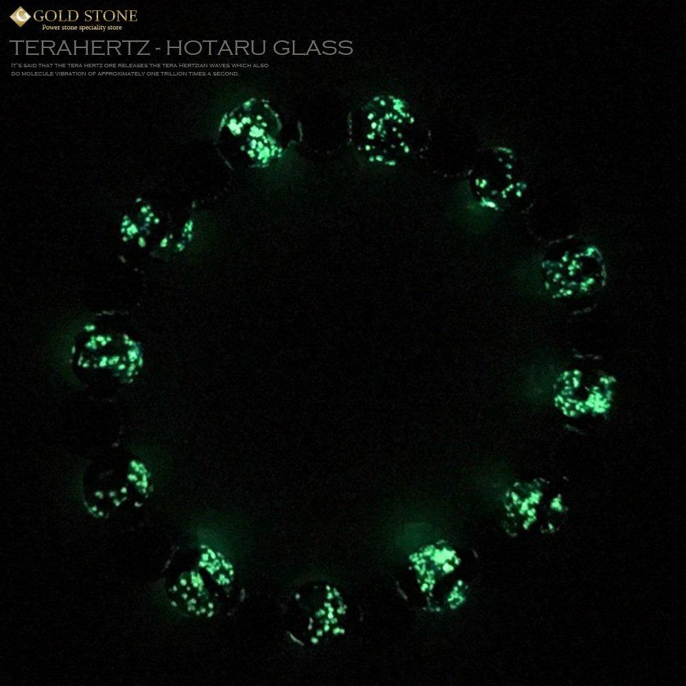 Terahertz Stone x Luminous Firefly Glass Sky Blue Bracelet 8mm Glows in the Dark Power Stone Inner Diameter [GOLD STONE] Approx. 19.5cm