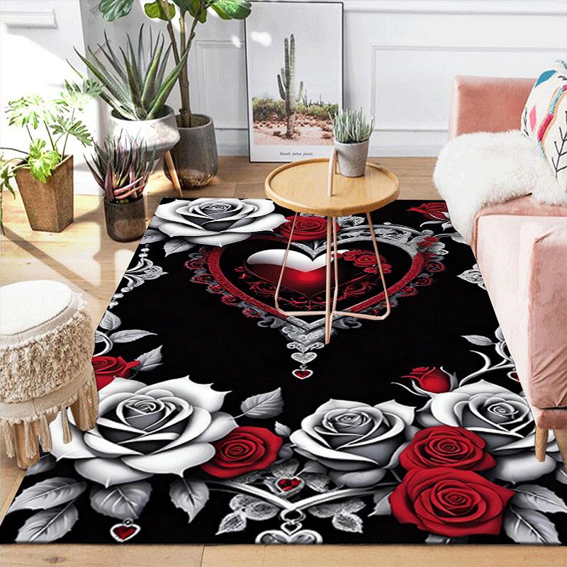 1pc Gem Rose Design Area Rug - Soft, Anti-Slip, and Durable Gaming Room Decor for Bedroom