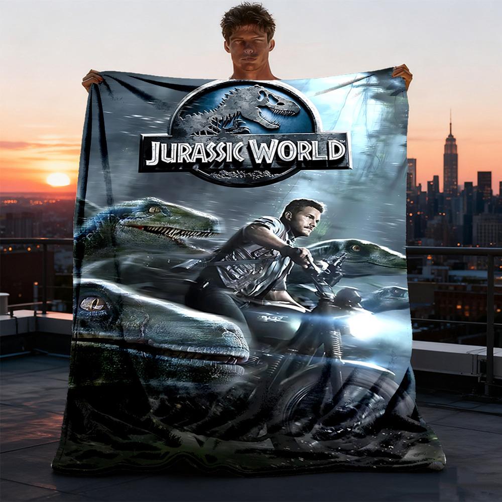 1pc Jurassic World Outdoor Flannel Blanket, Cozy & Warm Soft Te Playful Design, Napping Camping,