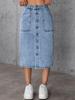 Women's High Rise Pencil Denim Skirt Slim Midi Skirt Streetwear Spring Sexy Hot Girl Button Front Split Hem Solid Color Bodycon Bottoms