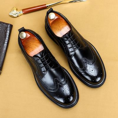 British Brock Engraved Men'S Shoes Platform Heightening Leather Business Dress Casual Leather Shoes Men