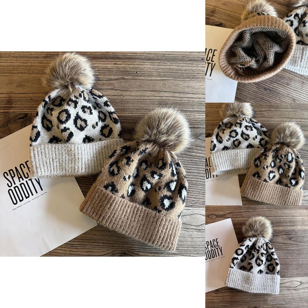 Fashion Leopard Print Pattern Women's Casual Warm Knitted Hatp For Outdoor Casual