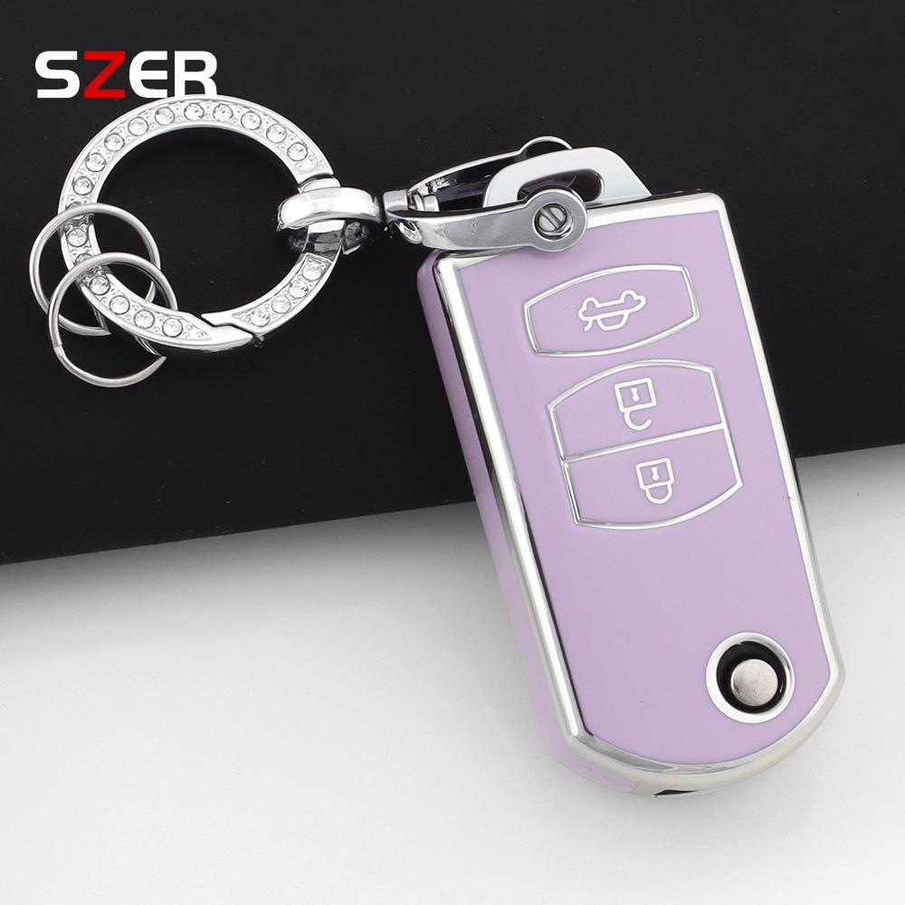 For Mazda Demio 2 3 5 6 M3 M5 M6 Cx-5 Cx7 Cx9 Rx8 Mx5 Mpv 2 3 Buttons Soft Tpu Car Remote Flip Key Case Cover Holder Keychain