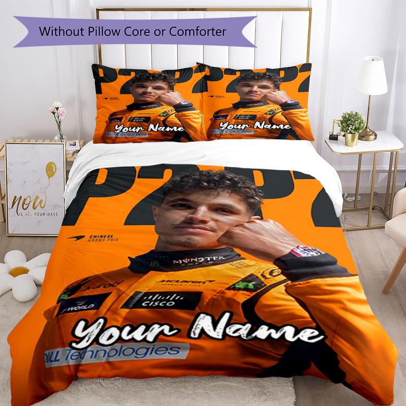 3ks Sada povlečení na míru Lando Norris Uzavírání na zip Obsahuje 1 povlak na přikrývku & 2 povlaky na polštář, Měkké a pohodlné pro všechna roční období.