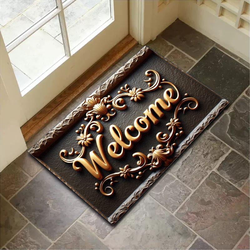 American Retro Welcome To The Entrance Door Carpet, Home Decoration, Bathroom Foyer Anti-Slip And Absorbent Carpet