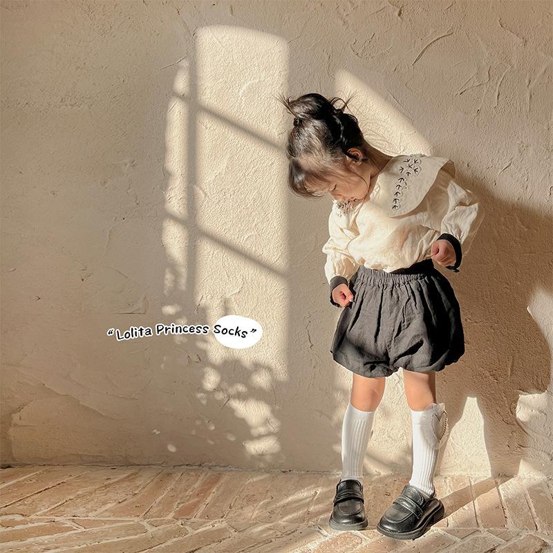 Children's Socks Summer Lolita Wooden Ear Mesh Ribbon Large Bow Mid-tube Socks for Girls