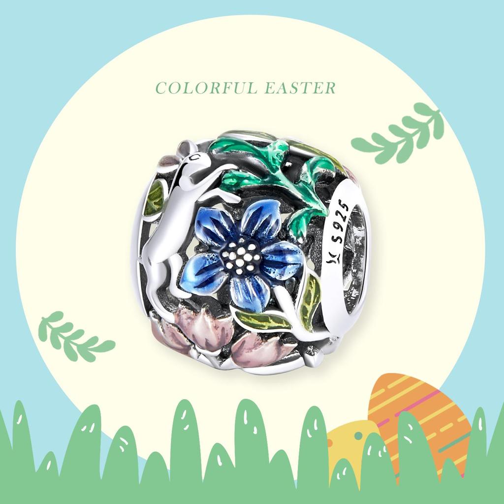 WOSTU 925 Sterling Silver Jungle Secret Rabbit Flower Charm Bead Pendant Fit Original Bracelet Necklace For Women Jewelry