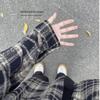 Women's Retro Red Plaid Brushed Shirt Jacket - Long Sleeve Casual Top for Autumn/Winter