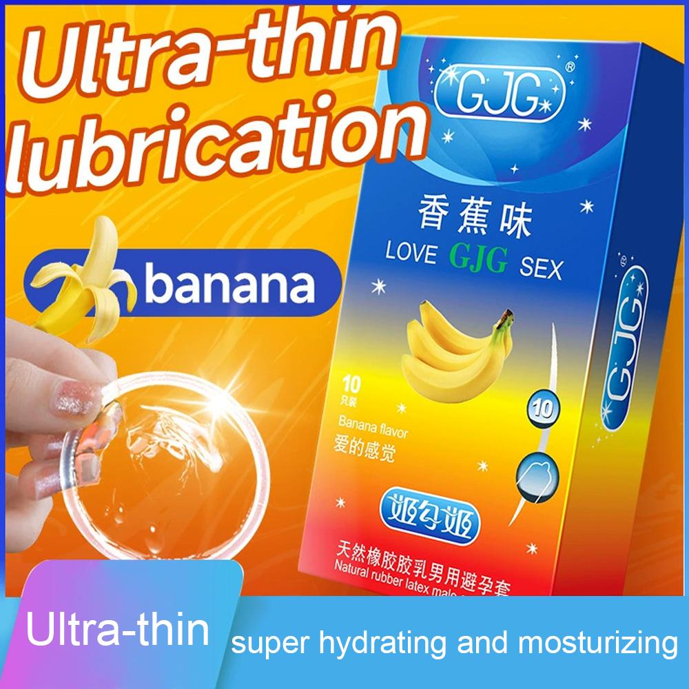 Ultra-thin Condom Lubrication Natural Latex Condom 52mm Banana Flavor Bump Thread Safe Sex Sex Product for Male