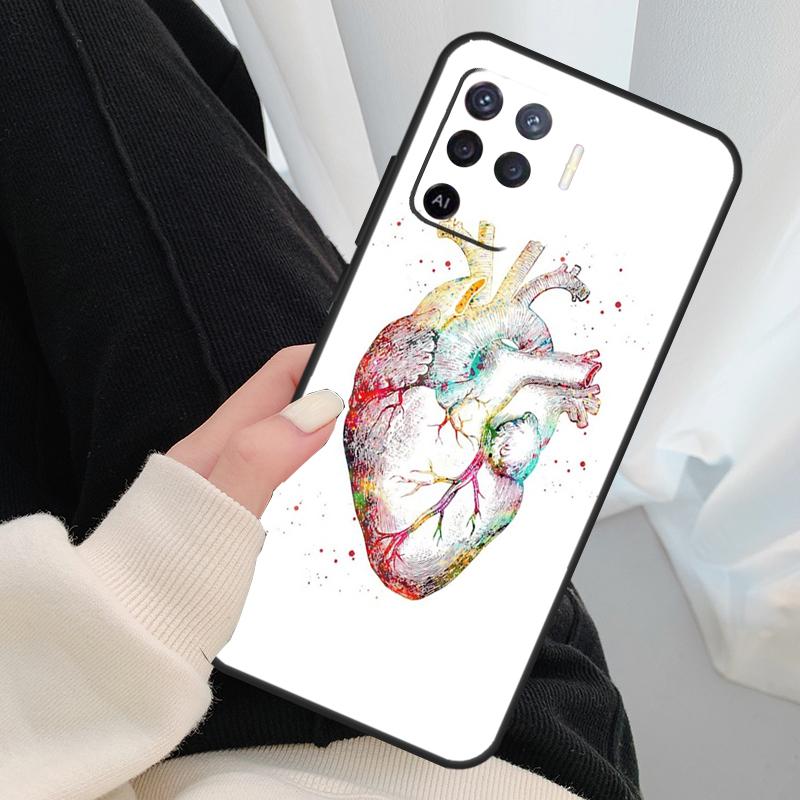 Human Heart Anatomy Case For Oppo A96 A76 A16 A60 A98 A58 A78 A18 A38 A80 A40 A77 A57 A17 A74 A54 A94 A15 A5 Pro