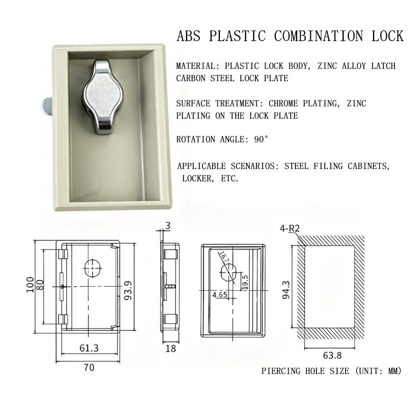 ABS Plastic Combination Lock, File Cabinet, Iron Cabinet, Locker, Archive Cabinet Door Lock, Lockable Door, Padlock (as the picture,Zinc)