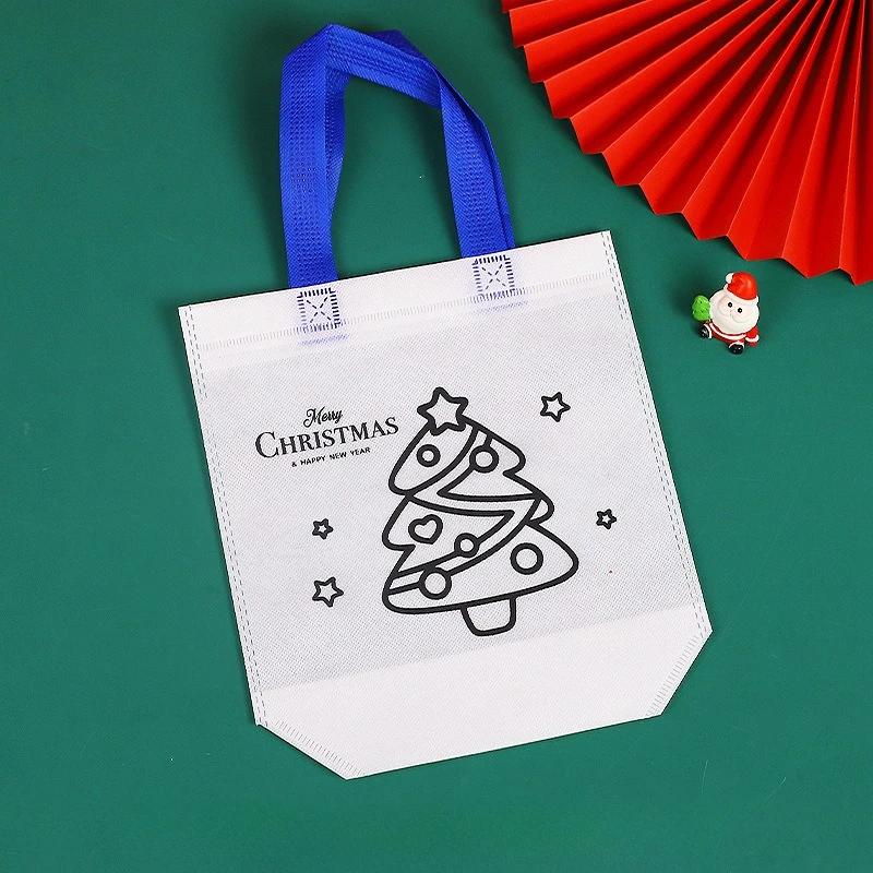 Children Graffiti Bag with Coloring Marker Christmas Gift for Child DIY Painting Non-woven Shopping Bag Kids Drawing Gift Bag