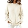 Women's Ribbed Neck Sweater with Pocket Color for Work Commute