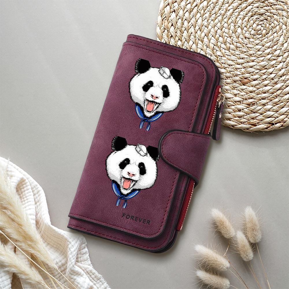 Cute Panda Print Long Wallet Fashion PU Leather Card Holder Casual Portable Purse for Women