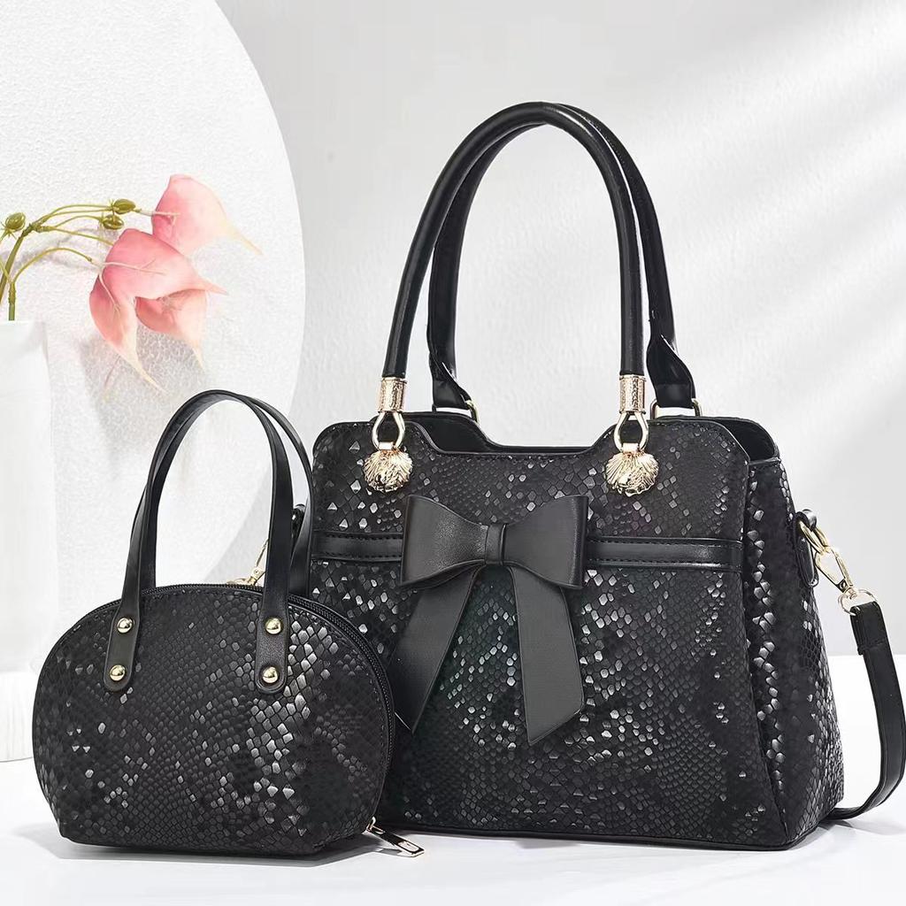 Handbag Bow Mother and Child Bag Snake Pattern Women's Bag Textured Shoulder Crossbody Bag