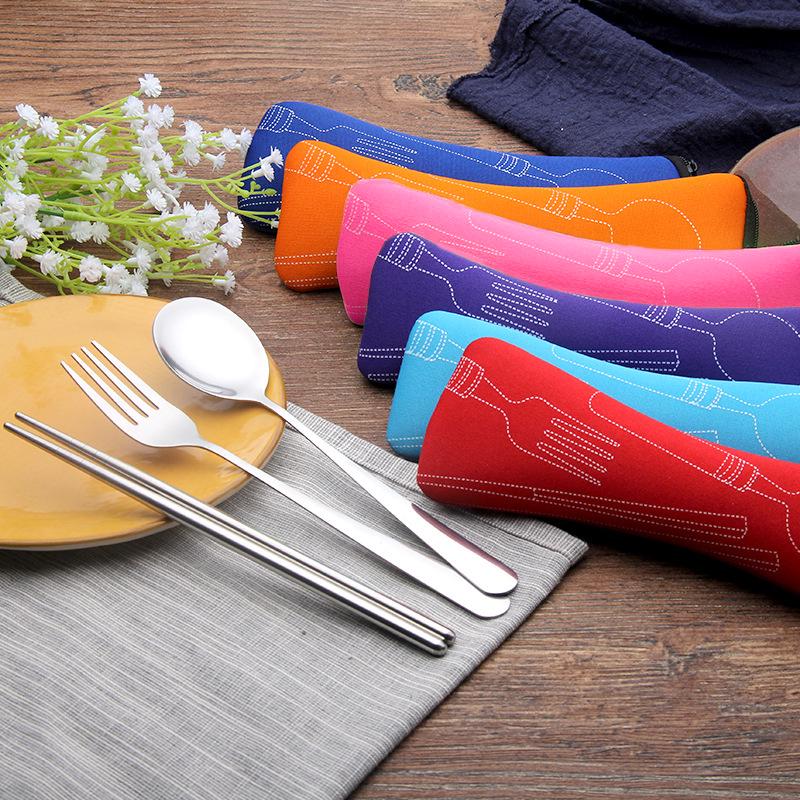 Simple Pillow Bag Travel Cutlery Bag Portable Knife Fork Chopsticks 8 Colors Soft Air Cotton Zipper 1Pc New Fashion
