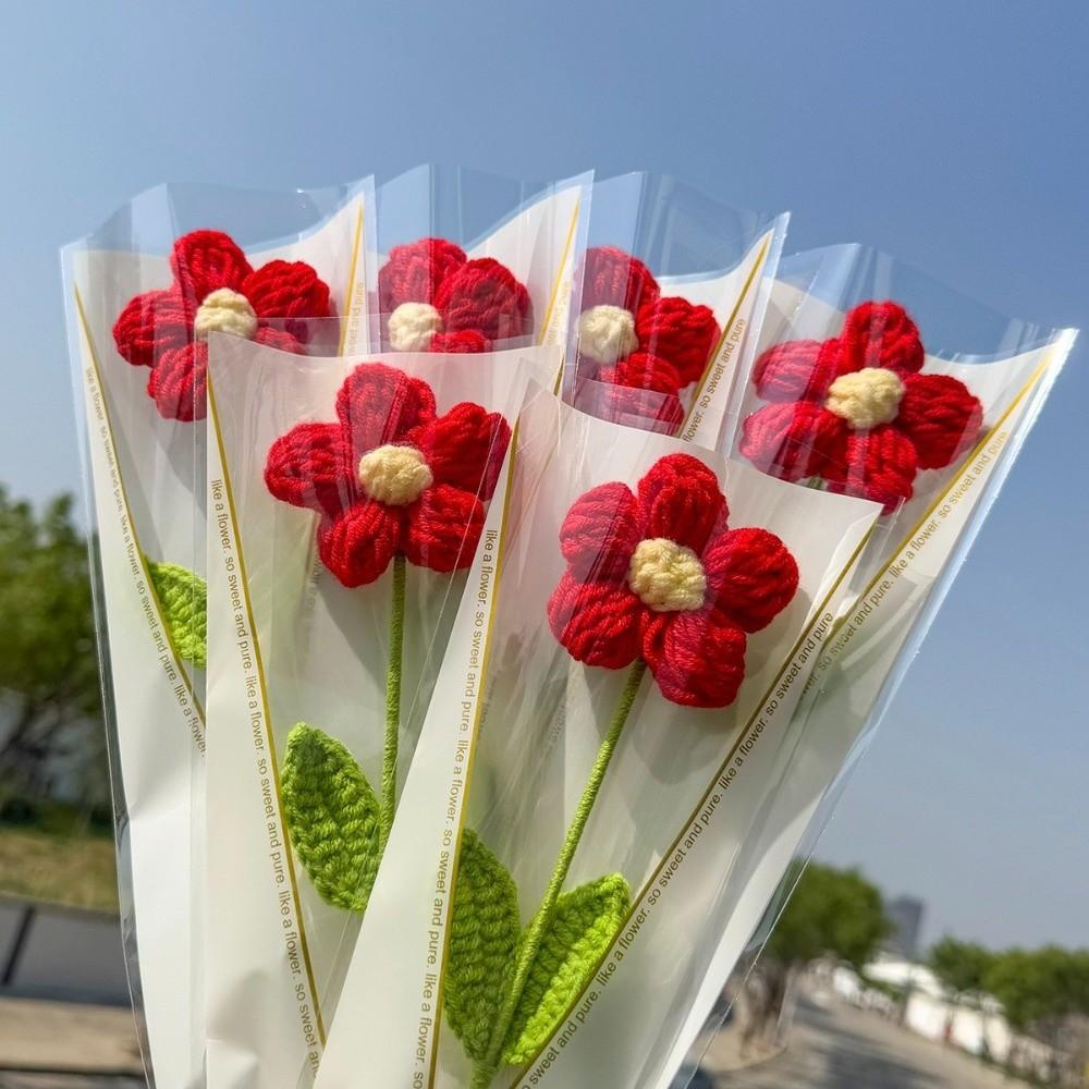 Realistic Artificial Flower Crochet Bouquet Yarn Handmade Simulation Flowers Gift DIY Floral Wedding Bouquet Anniversary