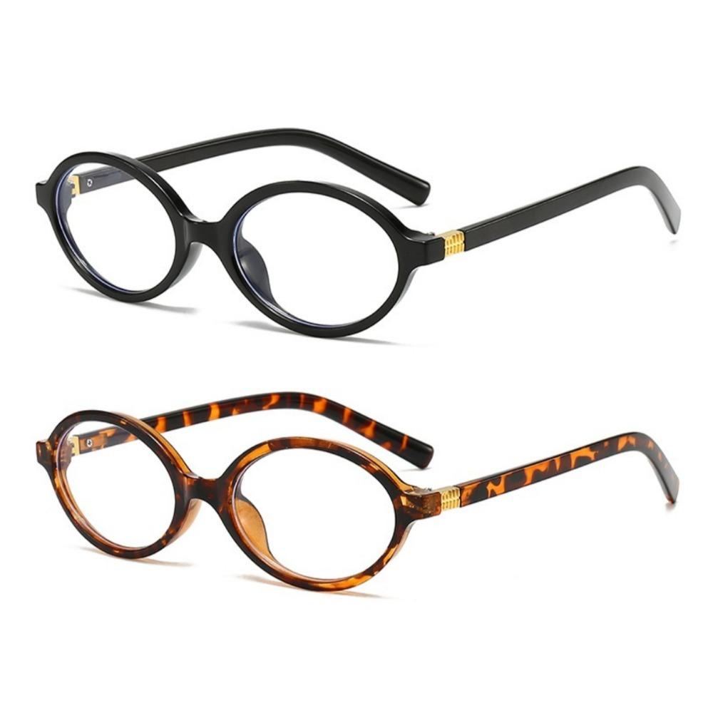 2pcs Women Oval Retro Glasses Y2K Leopard Small Frame GlasseVintage Female Girls Eyewear Decorative Eyeglasses