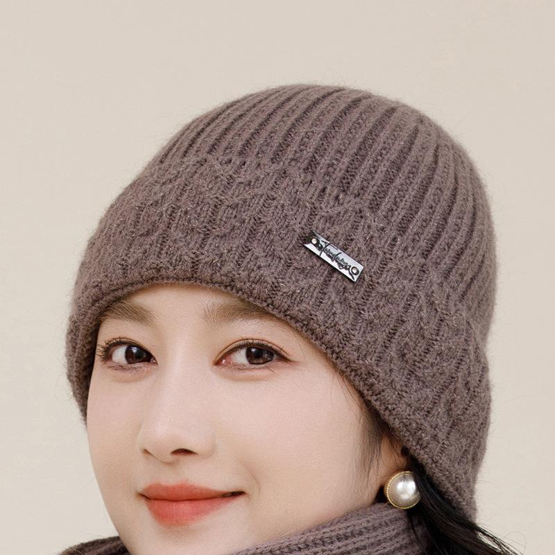 Autumn and Winter Knitted Wool Hat Fleece Thickened Hat Women's Winter Warm Faux Rabbit Fur Beret Headhat