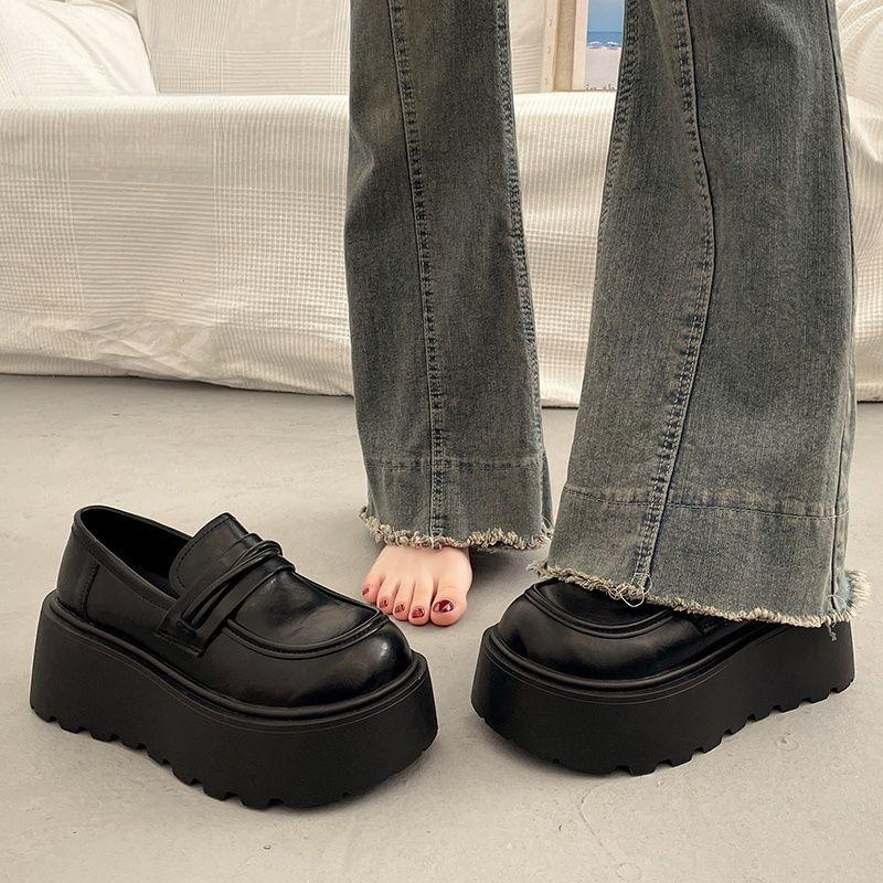 Frühlings- und Herbst-Damen-Retro-Loafer mit dicker Sohle, koreanische Mode-Schuhe, bequeme Plateauschuhe mit dicker Sohle