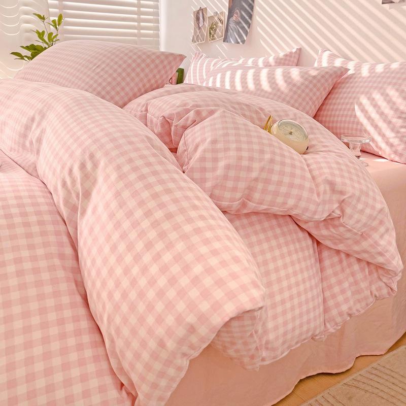 Small Fresh Washed Cotton Four-piece Set, Bedding Quilt Cover, Dormitory Single Bed Three-piece Set