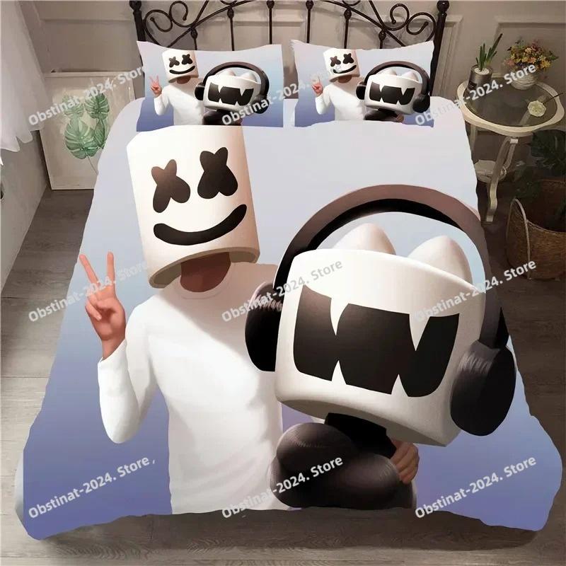 Dj Lovers Bettwäsche-Set Schlafzimmer-Dekoration 3D Marshmello-Muster Bettbezug mit Kissenbezug Hip Hop Musik EDM Mosaik Dj Bett-Set