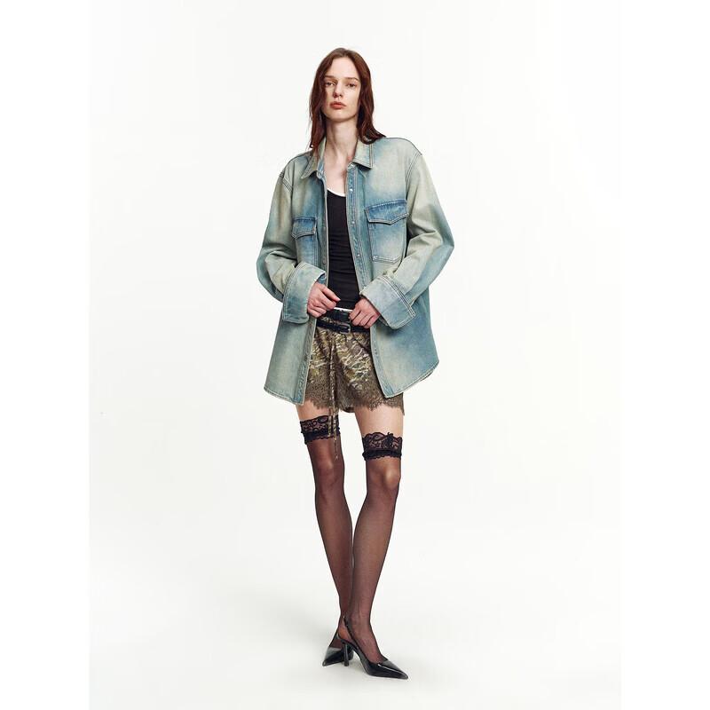 Women's Leather-Feel Coated Denim Jacket