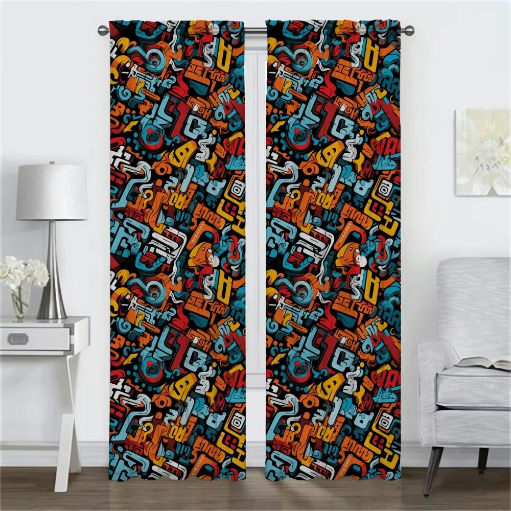 Street Element Graffiti Curtains for Bedroom Blackout Curtain for Room 2 Panel Home Interior Curtains Shades Partition Living