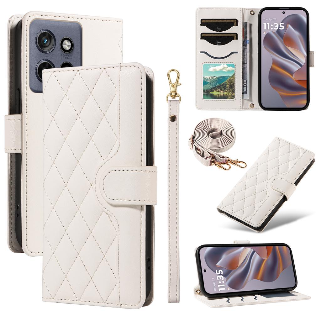 For Motorola Edge 50 Neo 5G/Moto S50 5G/Thinkphone 25 5G Case Wallet Rhombus Leather Phone Cover with Shoulder Strap,Wrist Strap