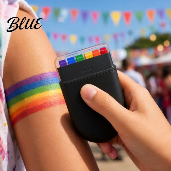 Kids Safe Face Paint 2Pcs Rainbow Stick 6 Color Painting Crayons for Adults Stick Washable Party Body Halloween Sports Games Festivals,