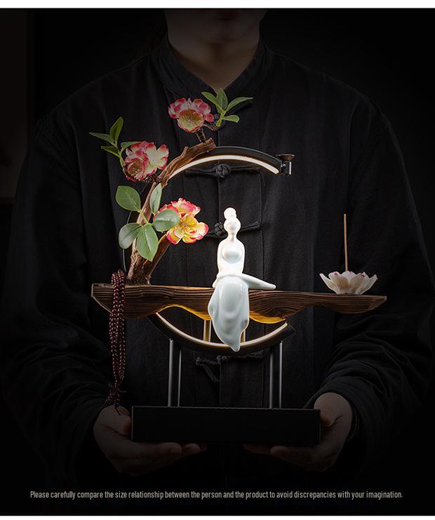 Chinese Style LED Ring Lamp with Backflow Incense Burner for Living Room Decor