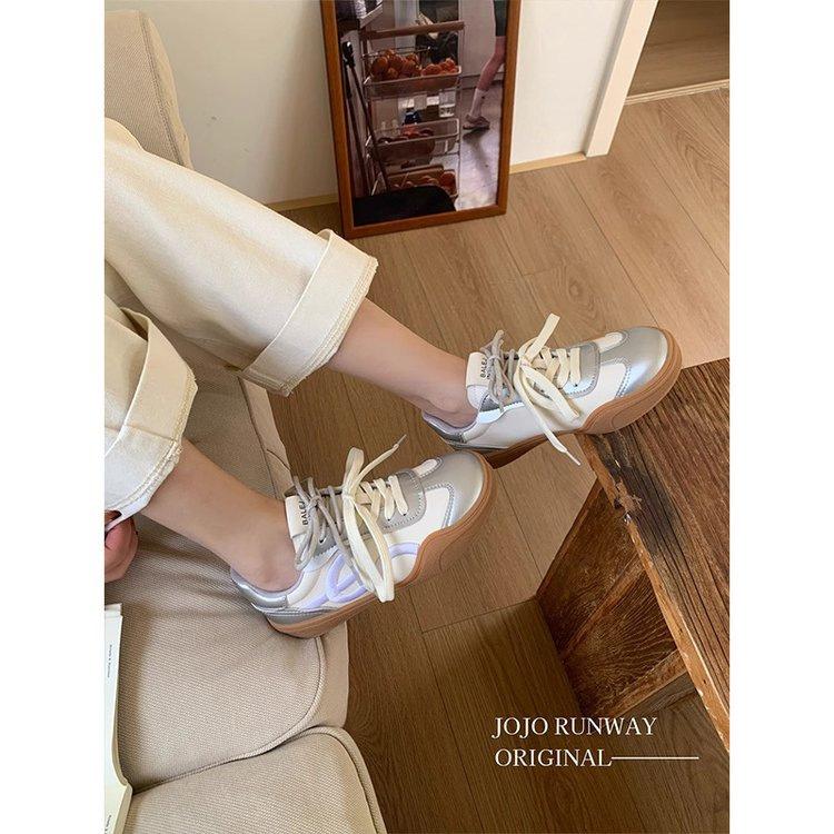 Zhao Zhaoyi same red German training shoes women's 2025 early spring new leather embroidery platform casual sports shoes board shoes