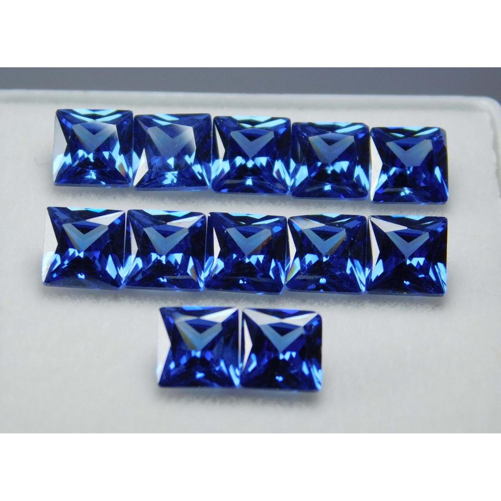 NATURAL 12 PCS 5x5 MM Blue Sapphire Square Cut CERTIFIED Loose Gemstone Az-4386