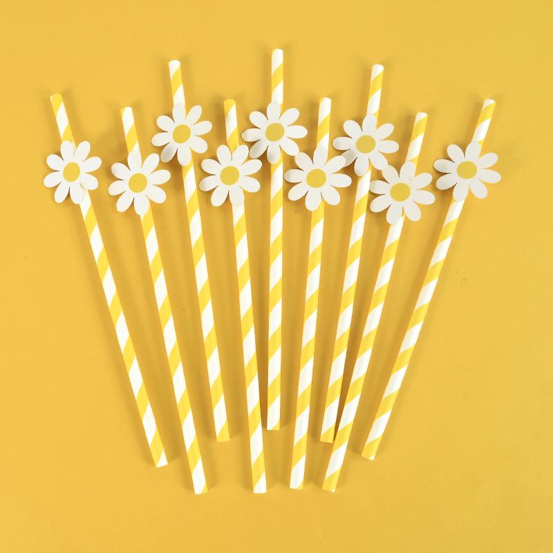 10/20/30pcs Daisy Flower Paper Straws Disposable Drinking Straw for Daisy Birthday Party Wedding Decoration Supplies Baby Shower