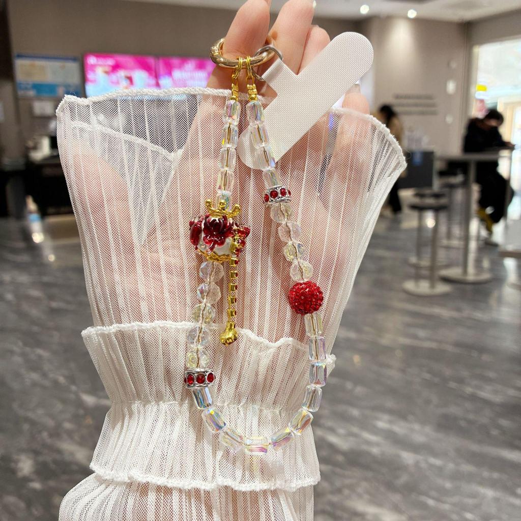 Crown Tassel Phone Chain Lanyard with Wrist Charm & Short Neck Strap for Women