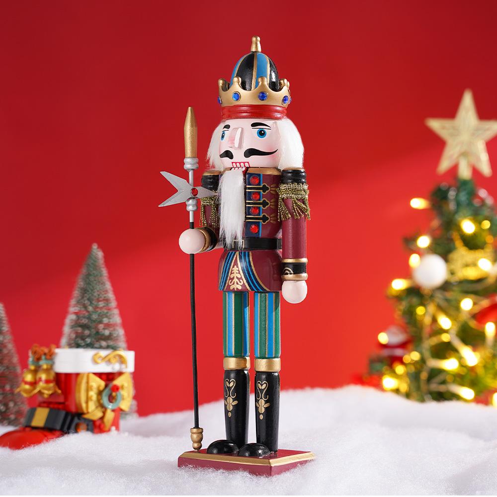 30cm Nutcracker Puppet Christmas Decor Wooden Handicraft Nutcracker Statues Home Office Table Ornament Holiday Christmas Gift