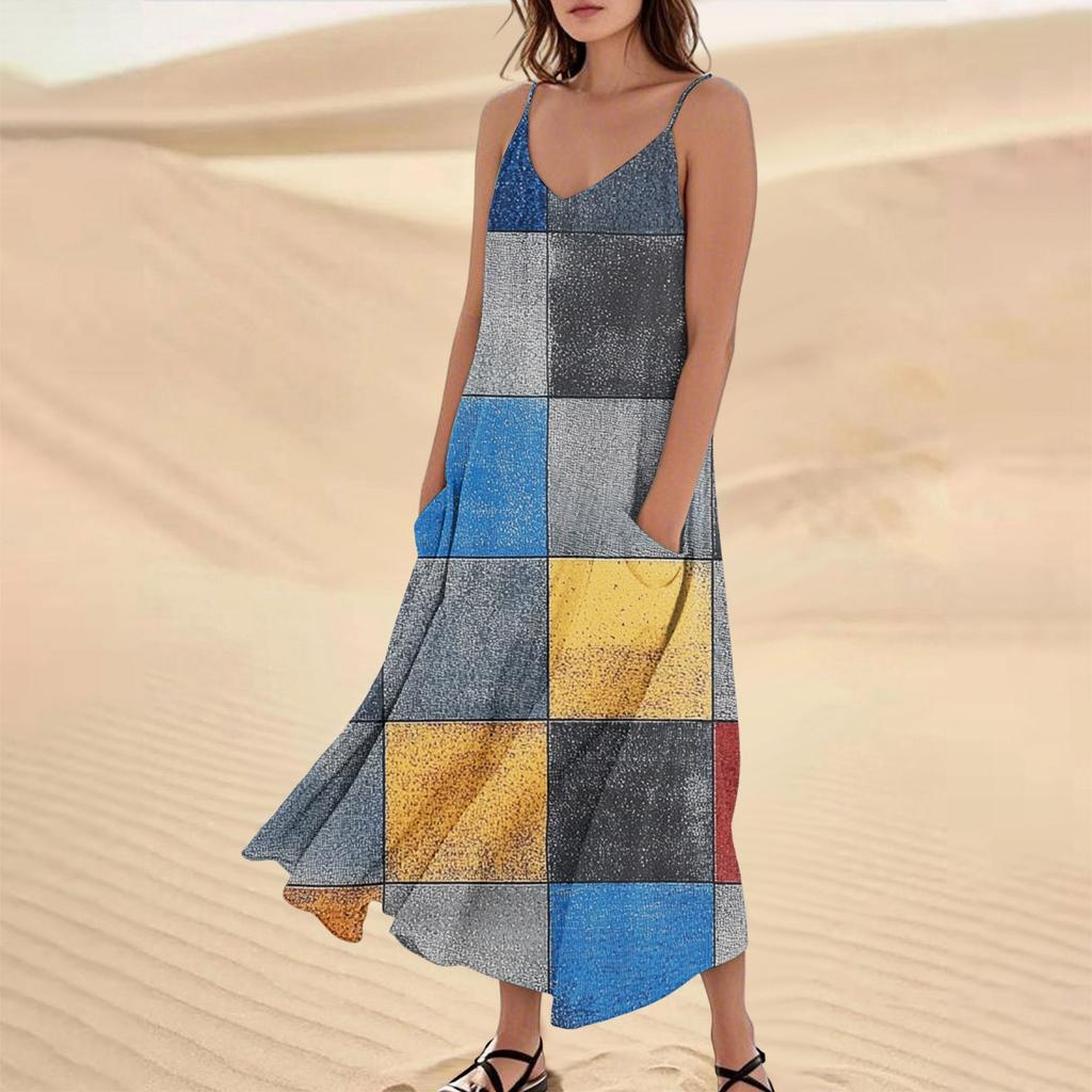 Damen Sommerkleid Lässig Locker Lange Strandurlaub Kleider