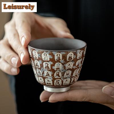100ml ručně vyráběný čajový šálek z pozlaceného stříbra Čínský pohár mistra Buddhy Dunhuang Buddha Old Rock Hlína s ochutnávkou čajové misky Chazhan Small Drinkware