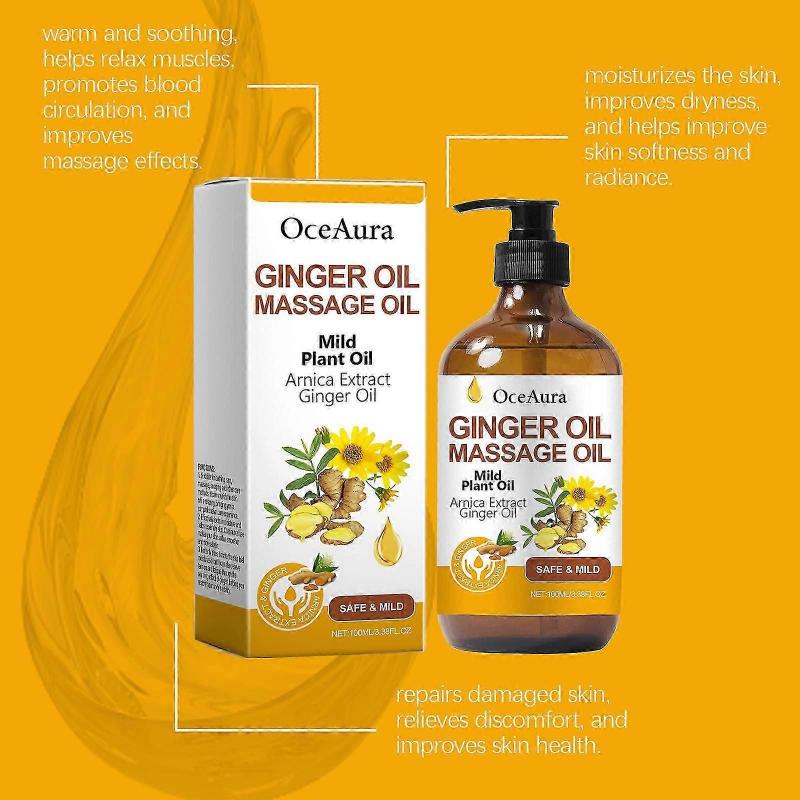 Ginger Oil, Ginger Massage Oil for Lymphatic Drainage, Natural Ginger Oil for Skin, Arnica Oil, Sore Muslce Massage Oil - Warming and Relaxing