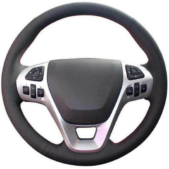 

Черный кожаный чехол на руль автомобиля ручной работы, для Ford Explorer 2011-2016 Taurus 2012-2015 Edge 2011-2014 Yellow line