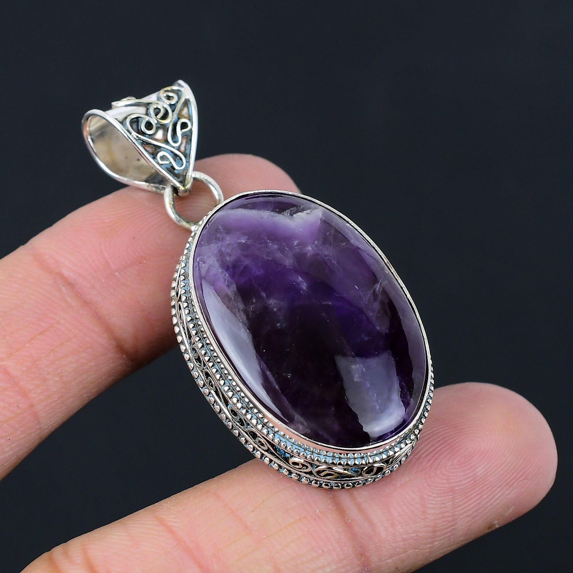 Daughters Day Deal Sterling Silver Natural Chevron Amethyst Boho Pendant Jewelry